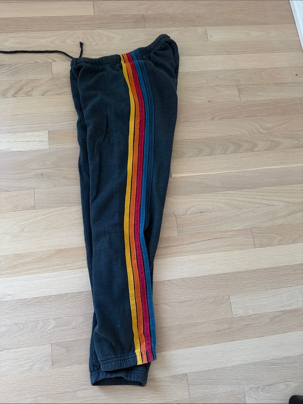 Aviator Nation Black Sweatpants with Rainbow Side Stripes